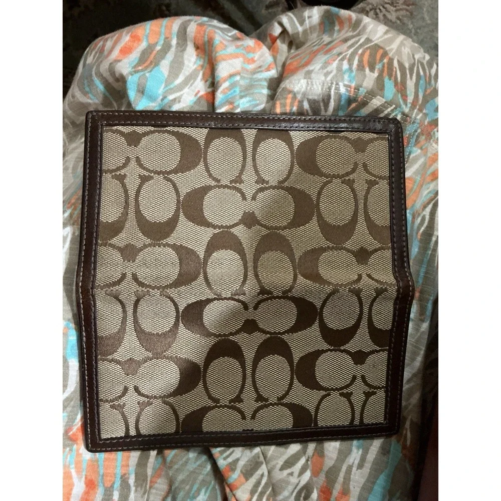 Coach Jacquard Check Book Brown Wallet With Pen Holder